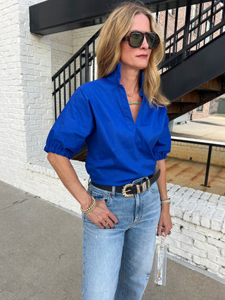 Stand Up Collar Drop Shoulder Top Royal