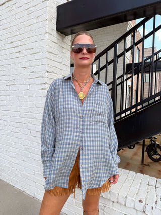 Mia Relaxed Gingham Shirt Blue