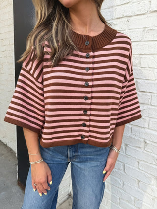 Natalia Stripe Knit Top Brown Blush