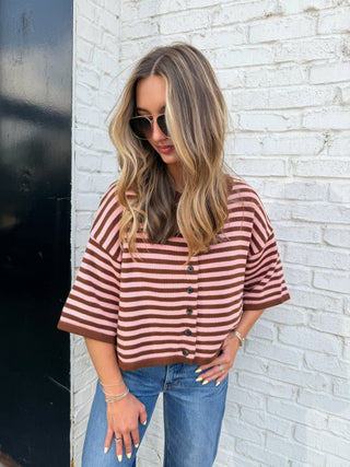 Natalia Stripe Knit Top Brown Blush