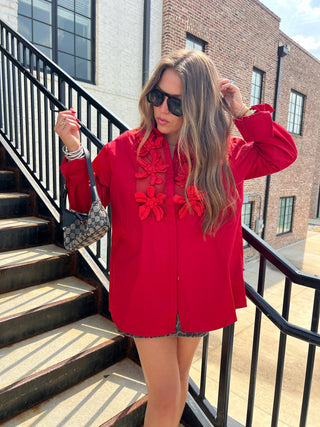 Posh Button-Down Red Top
