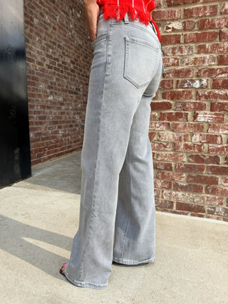 Vervet | Natalie High Rise Full Length Grey Wide Leg Jeans