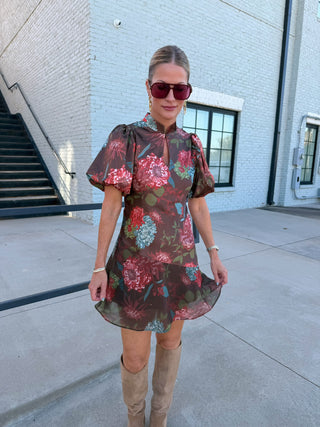 Kendra Floral Mini Dress Chocolate