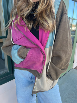 Eve Colorblock Hoodie Jacket Brown Combo [Door Buster]