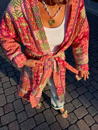 &Merci | Zela Patchwork Print Long Jacket Purple Multi Patch