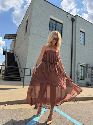 LENA | Tessa Tiered Lace Midi Dress
