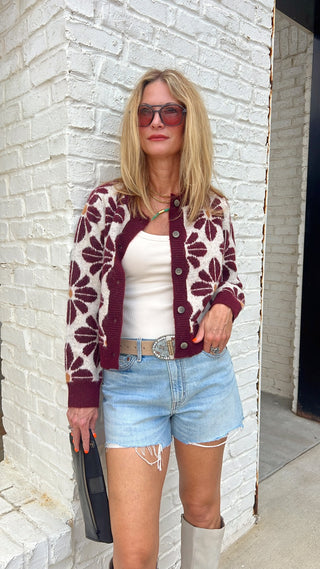 Daisy Vibe Knit Cardigan Wine
