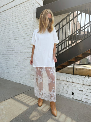 Living Lace Maxi Shirt Dress White