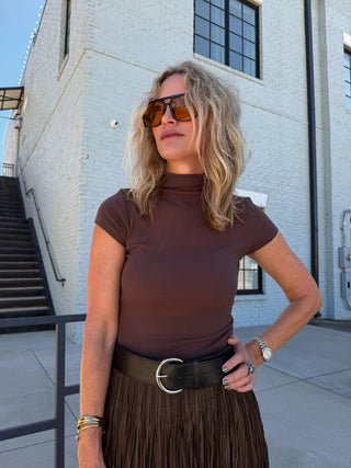 Olivaceous Anora Mock Neck Top Brown