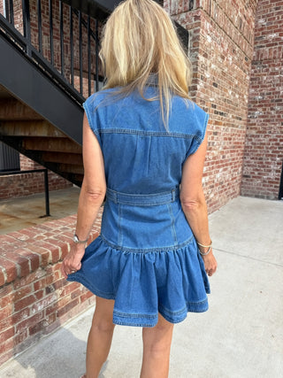 TCEC | Denim Belted Drop Waist Mini Dress