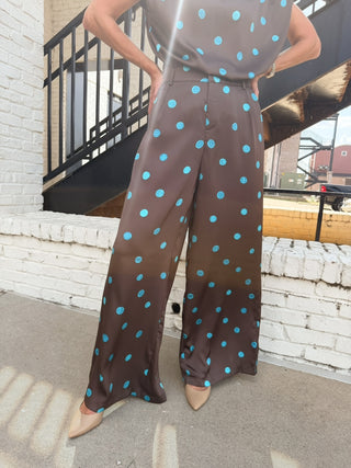 The Selena Polka Dot Trousers Chocolate/Turq