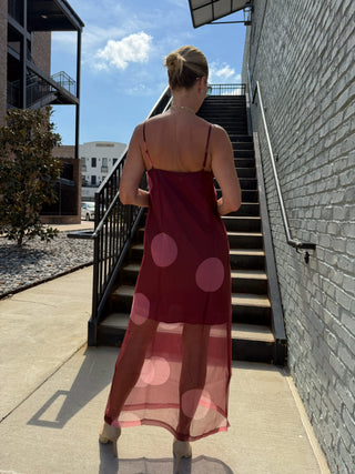 Betty Polka Dot Sheer Maxi Burgundy