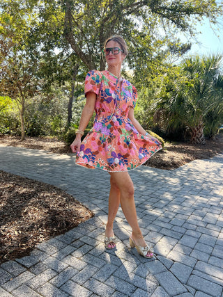 &Merci - Quincy Lace Trim Mini Dress - Coral Floral