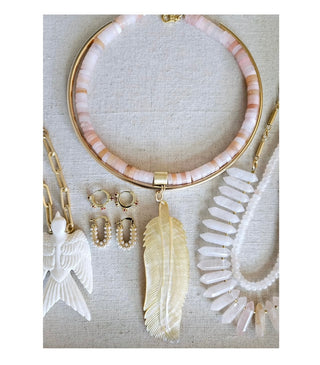 Amulet Brave Design |  Carved Mother of Pearl Feather Collar