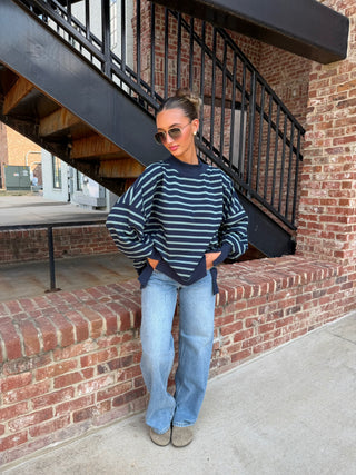 Harper Stripe Sweatshirt Navy Teal