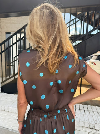 The Selena Polka Dot Top Brown/Turq