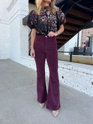 Daze | Sunset Flare High Rise Leg in Fig Cord