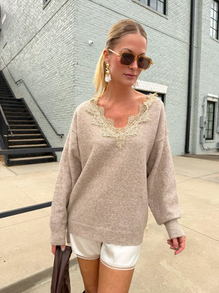 Elodie Lace Sweater Oatmeal