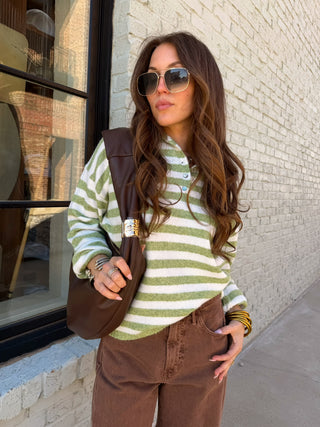 Leaper Stripe Cardigan Lime