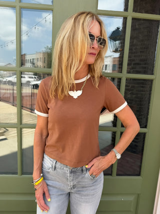 Short Sleeve Ringer Top - Cocoa