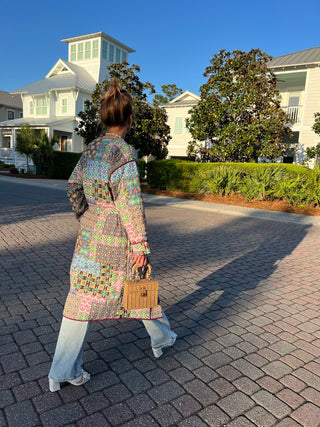 &Merci | Zelora Patchwork Print Long Jacket Wine Multi Patch