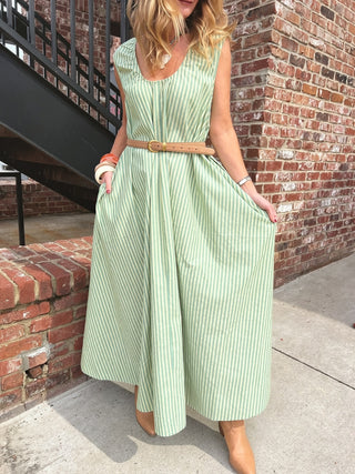 Willow Stripe Midi Dress Green
