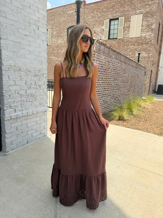 Z SUPPLY | Esti Embroidered Maxi Dress Chocolate Cherry