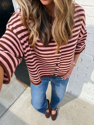 Natalia Stripe Knit Top Brown Blush