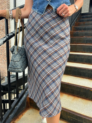 Le Lis | Erica Midi Skirt Grey and Brown Plaid