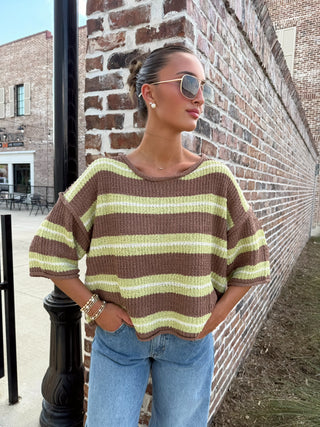 Arden Striped Sweater Cocoa Pistachio