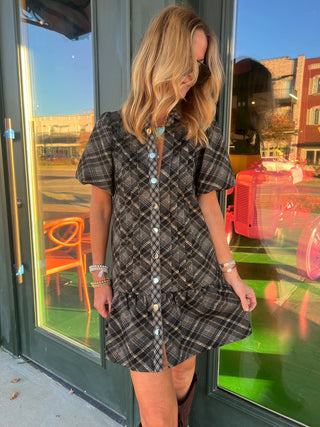 THML | Cleo Plaid Suede Dress Black