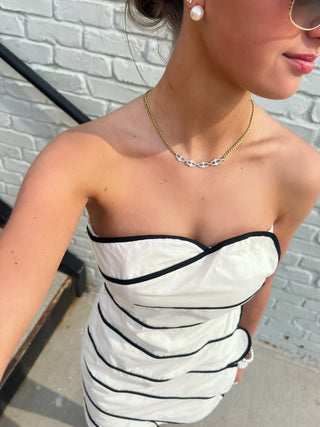 Dawn Scallop Mini Dress White and Black