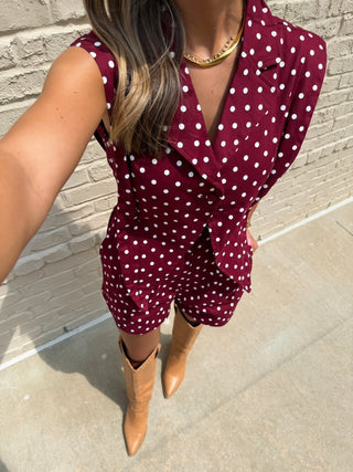 Millie Polka Dot Romper - Maroon