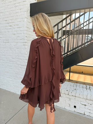 LENA | Brielle Chiffon Mini Dress Brown