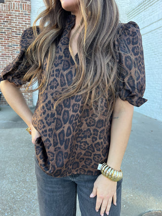 THML | Leopard Suede Top Brown