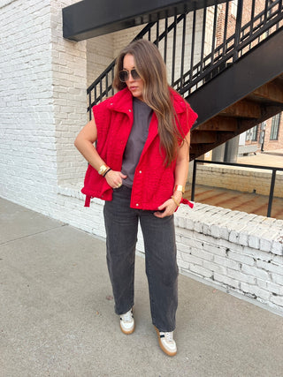 Courtney Sherpa Oversized Vest Red
