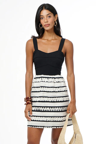 Adelyn Rae | Bonnie Contrast Ribbon Blocked Mini Dress Black/Cream