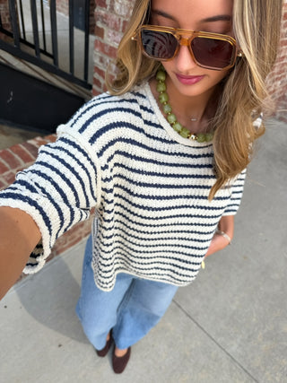 Harbor Stripe Knit Top Navy