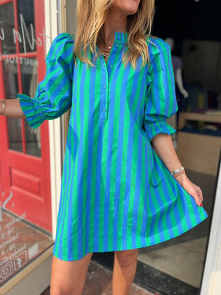 The Macie Stripe Dress Blue and Green
