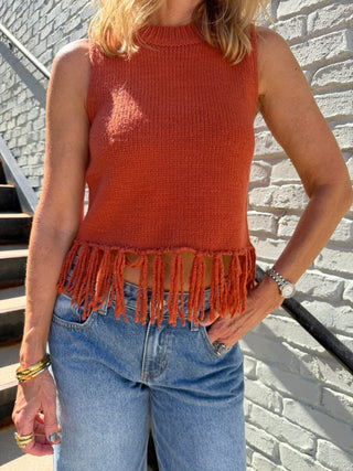 NEEDII Lina Fringe Vest Top Rust