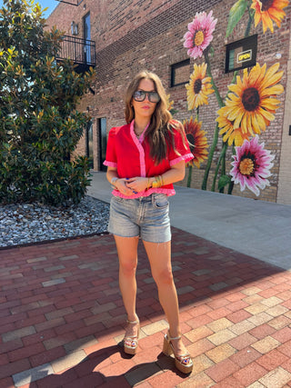 Entro | Aluna Short Sleeve Top Red