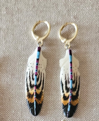 AMULET | Carved Painted Feather Earrings