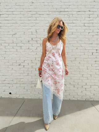 STEVE MADDEN | Floral Asymmetrical Lace Trim Dress