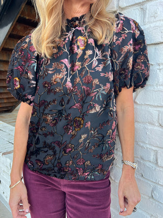 THML | Paloma Velvet Detail Blouse Black