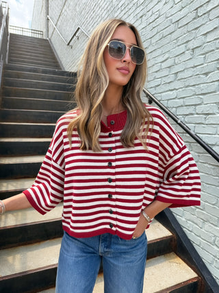 Natalia Stripe Knit Top Burgundy