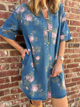 Entro | Ella Floral Elbow Sleeve Dress Denim