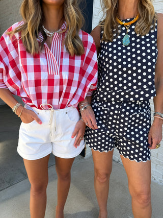 Entro | Gingham Popover Tunic in Red and White