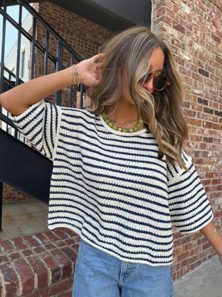 Harbor Stripe Knit Top Navy