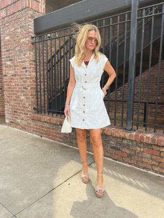 The Claire Belted Dress Off White