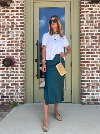 Greer Silky Midi Skirt Teal